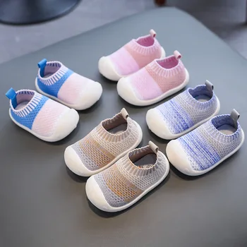 2022 Yeni Çocuk Ayakkabı Rahat Nefes Bebek Bebek Çocuk Kız Erkek Örgü Ayakkabı Yumuşak Alt Rahat Kaymaz