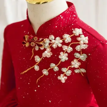 2022 Yeni çocuk gece elbisesi Yay Aplikler Tasarım İspanyolca Vintage Kızlar Doğum Günü Partisi Noel Kırmızı Elbiseler Bayram A1980