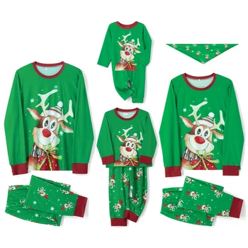 2022 Yılbaşı Yeni Yıl Geyik Baskı Baba Anne Çocuklar Noel Aile Eşleştirme Giyim Kıyafetler Aile Pijama aile pijamaları Seti