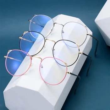 2023 Moda Bilgisayar Gözlükleri Anti Mavi ışık Oyun Gözlükleri Metal Retro Gözlük Çerçevesi Parlama Önleyici Gözlük Şeffaf Lens Sahte Gla