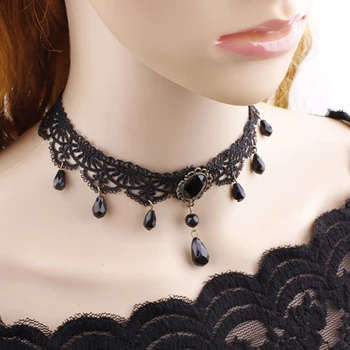 2023 Moda Gotik Victorian Kristal Püskül Kolye Siyah Dantel Retro Kadın düğün takısı Hediye Kolye Yaka Zinciri