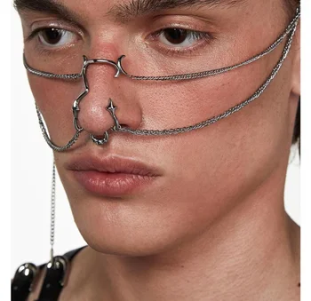 2023 Yeni Lüks CyberPunk Zinciri Basit Yüz Burun Dekorasyon Üç Boyutlu Yüz Metal Takı Moda Erkekler Kadınlar