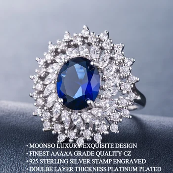 2023 Yeni Lüks Mavi Renk Oval Gümüş Renk Nişan Yüzüğü Kadınlar İçin yıldönümü hediyesi Takı Toptan R6167