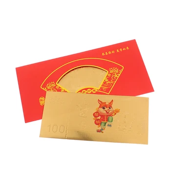 2023 Yeni Yıl Tavşan hatıra paraları Altın Folyo Levha Kırmızı Zarf Çin Zodyak Hayvan Paraları Altın Folyo Banknotlar