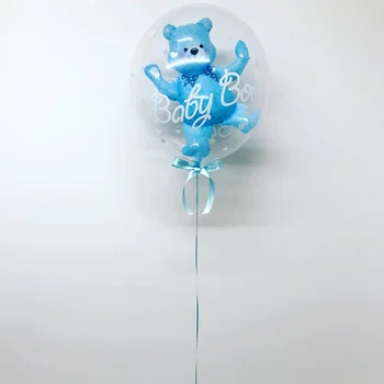 24 İnç Bebek Kız Erkek Bebek Mavi Pembe Kabarcık Topu Doğum Günü Bebek duş dekorasyonu çocuk oyuncağı Ayı Çocuk Ayı Alüminyum Folyo Balon
