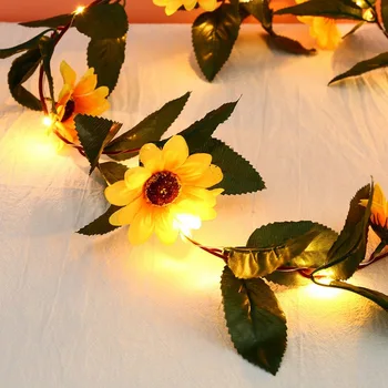 2M 20LED Ayçiçeği Garland Dize İşıklar Yapay Yaprak Asma Peri İşık yılbaşı dekoru Lambası Esnek bakır tel ışık
