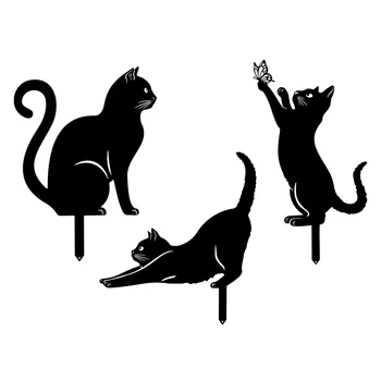 3 ADET Bahçe Kedi Sanat Ferforje 3 Oynak Siyah Kediler Bahçe Dekorasyon Metal Kartları Dekoratif Kediler Seti