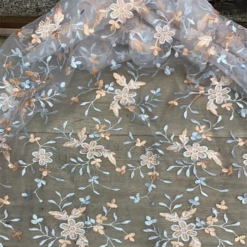 3 Metre Renkli Çiçekler Aplike Yerleşimi Nakış Tül Dantel kumaş Bahar Kız Elbise Masa Örtüsü Elbisesi Perde Kaynağı