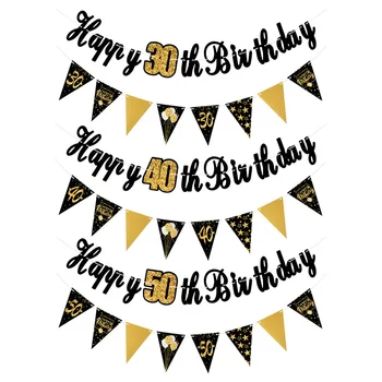 30 40 50 60 Yıl Doğum Günü Dekor Afiş Siyah Altın Parti Garland Kek Toppers Yetişkin İçin 30th 40th Doğum Günü Yıldönümü Malzemeleri