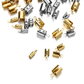 30-50 adet Altın Paslanmaz Çelik Kordonlar Sıkma Sonu Boncuk Kapaklar Deri Klip Ucu Kat Sıkma Bilezik Konnektörleri Takı Yapımı İçin