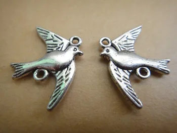 30 adet Gümüş Renk Kırlangıç Kuş Charm Bağlayıcı DIY Metal Bilezik Kolye Takı Bulguları A36