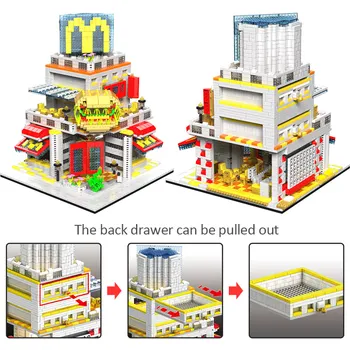 3100 adet + Mini Şehir Ticari Sokak Görünümü Mağaza Mimari Modeli Yapı Taşları Şeker Dükkanı DIY Tuğla Oyuncak Çocuk Hediyeler için