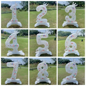 32 inç Folyo Beyaz Numarası Standı Balonlar 0-9 Büyük Rakamlar Hava Globos Bebek Duş Kız Erkek Mutlu Doğum Günü Partisi Süslemeleri