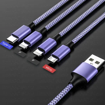 3A 4 in 1 Mikro USB Tip C Yıldırım Telefon Kablosu iPhone 13 12 11X8 Samsung Huawei Xiaomi 1.3 m Usb Kablosu için Xiaomi
