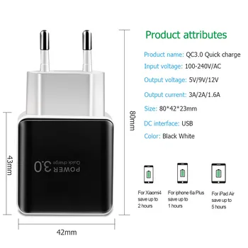 3A Hızlı Şarj 3.0 USB şarj aleti AB Duvar Cep Telefonu şarj adaptörü iPhone X MAX 7 8 QC3.0 Hızlı samsung için şarj Xiaomi