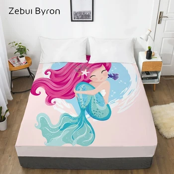 3D Baskı Karikatür yatak çarşafı Elastik, Çarşaf Çocuklar için/Bebek / Çocuk / Erkek / Kız, okyanus balığı Yatak Örtüsü 160x200