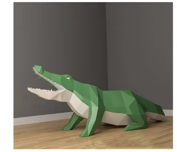 3D Papercraft Kağıt Bulmaca Timsah Modelismo Cadılar Bayramı DIY Papercraft Karton Hayvan Kafası Yeşil Çocuk Yatak Odası Dekorasyon