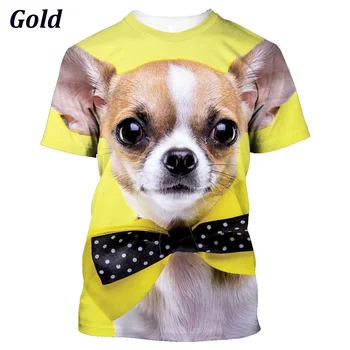 3d Sevimli erkek ve dişi hayvan köpek Chihuahua kısa kollu t-shirt yaz moda üst