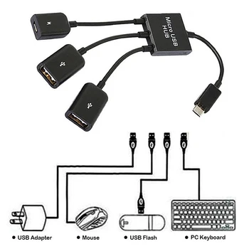3in1 mikro usb 2 OTG 3 Port HUB kablo ayırıcı Mikro USB Tip-C Adaptörü Dönüştürücü Tablet Android Fare Klavye