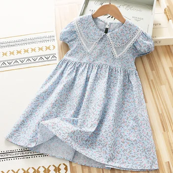 4-10 Yıl Yüksek Kaliteli kız çocuk yaz elbisesi 2022 Yeni Dantel Şifon Çiçek Dökümlü Dantelli Çocuk Çocuk Giyim Kız Prenses Elbise