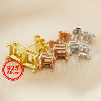 4-6MM Kare Katı 925 Ayar Gümüş Gül Altın Sesi DIY Prong Çiviler Küpe Ayarları Çerçeve 1706023