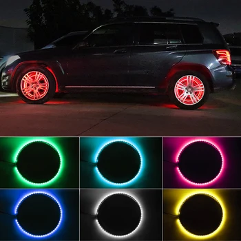 4 ADET Araba Hub lambası RGB kiti su geçirmez LED şerit ışık APP / Uzaktan kumanda araba tekerlek halkası Neon ışık şeridi renkli ayarlanabilir Hub