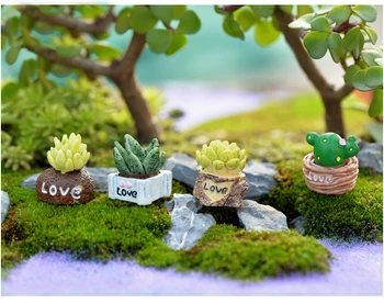 4 ADET Sevimli Aşk Mini Etli Kaktüs Bitki Dekor PVC El Sanatları Süslemeleri Karikatür Bebek Manzara Peri Bahçe Süs