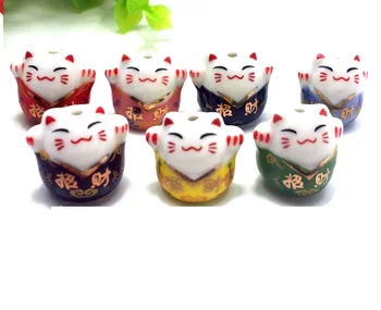4 adet Sevimli Mini karışık stil seramik boncuk Maneki Servet kedi DIY Charm Takı İçin