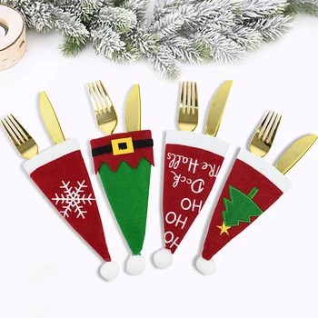 4 adet Yeni Yıl Noel Sofra Tutucu Çanta Bıçak Çatal Çatal Çanta Cep 2023 Navidad Natal Noel Ev Yemeği Masa Dekorasyon