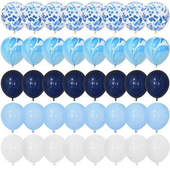 40 ADET Mavi Balonlar Set Akik Mermer Metalik Konfeti Balon Çocuklar için Doğum Günü Partisi Bebek Duş Mezuniyet Dekorasyon Düğün