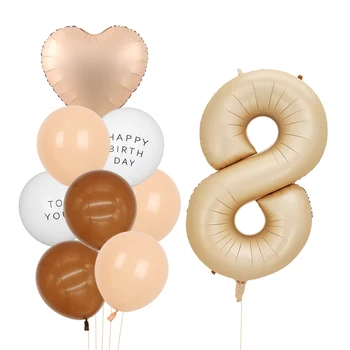 40 İnç Krem Renk Numarası Kalp Balonlar 1-9 Dijital Folyo Helyum Topu Erkek Kız Çocuklar Mutlu Doğum Günü Partisi Süslemeleri BEBEK Duş