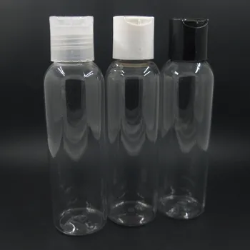 4oz/120ml boş cosmo yuvarlak plastik Dağıtım Kapağı şişe şeffaf pet şişe şeffaf/beyaz / siyah disk üst kapak seyahat için