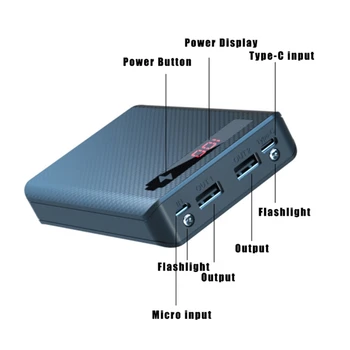 5 * 18650 pil şarj cihazı Kutusu Güç Bankası Tutucu Kılıf Çift USB lcd ekran Desteği QC 3.0 PD Hızlı Şarj Pil Kabuk Depolama