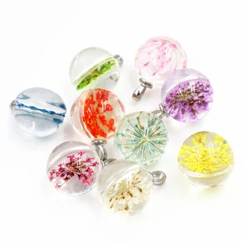 5 adet 25x18mm Sıcak satış Takı Kristal Cam Gerçek Mix Renkler Kurutulmuş Çiçek bilyalı kolye Kolye; Kadınlar İçin, kız Gifts-M6-19