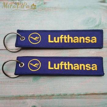 5 ADET / GRUP MiFaViPa Mavi Lufthansa Anahtarlık Moda Biblo Kayış Nakış Havacılık Anahtarlık Erkekler için Hediye Bagaj Etiketi Anahtarlıklar