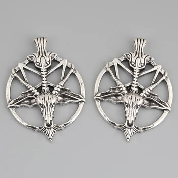 5 adet Gümüş Renk 46. 5x34. 5mm Pan Tanrı Kafatası Keçi Kafası Takılar Pentagram Kolye Fit DIY El Yapımı Metal Takı Bulguları Malzemeleri