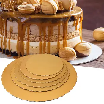 5 Adet Kek Kurulu Yuvarlak Tek Kullanımlık Tatlı Tepsisi Altın Kek Taban Karton Düğün Doğum Günü Partisi İçin Mutfak Aksesuarları Kek Araçları