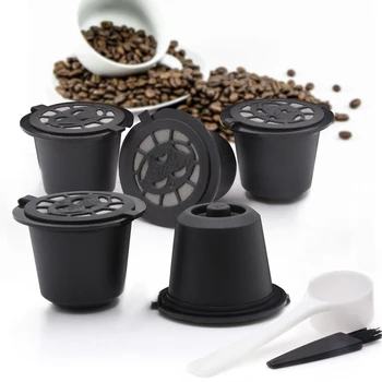 5 Adet Kullanımlık Kahve Kapsül Nespresso Makinesi İçin Paslanmaz Çelik Filtre Örgü Kapsül Bakla + Kaşık plastik filtreli fincan Coffeeware