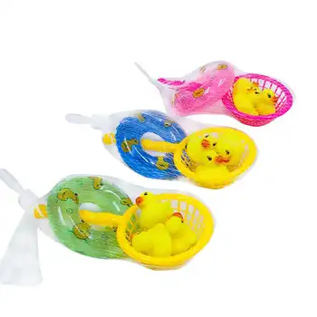 5 Adet / takım çocuklar Yüzen Banyo Oyuncakları Mini Yüzme Halkaları Kauçuk Sarı Ördekler Balık Ağı Yıkama Yüzme yürümeye başlayan çocuk oyuncakları Su Eğlence