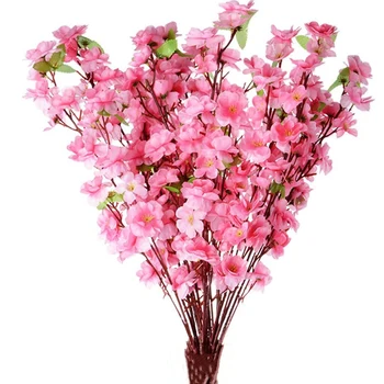5 adet Şeftali Çiçeği yapay çiçek Kiraz Çiçekleri Yapay ipek Çiçek Sakura Ağacı Dalları Ev Masa Dıy Düğün Dekor