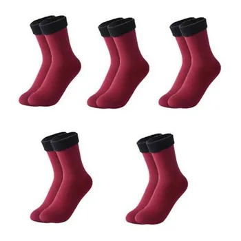 5 Çift / grup Kış Sıcak Katı Kadın Çorap Kalınlaşmak Termal Çorap Yün Kaşmir Siyah Cilt Dikişsiz Kar Çorap Kadife Unisex Çorap