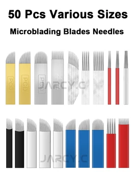 50 adet Boyutları Microblading Bıçakları İğneler Makyaj Manuel Kaş Bıçakları İğneler Microblading İğneler Dövme İğneler Kaş