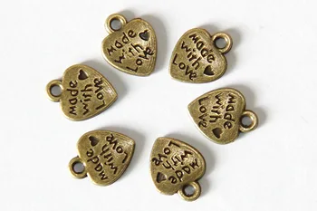 50 adet / grup Antik Bronz Kaplama Küçük Kalp Charm Kolye Harfler İle DIY Charms Bilezik Takı Yapımı Bulguları Malzemeleri