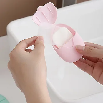 50 ADET Sabun Kağıt Tek Kullanımlık Mini Seyahat Yıkama El Banyo Temizleme Taşınabilir Kutulu Köpük Sabun Açık Seyahat Malzemeleri Kokulu