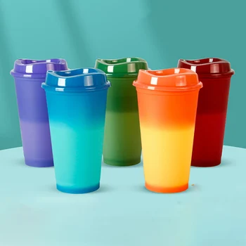 500ml ısı değişimi fincan sıcaklığa duyarlı Renk Değişimi kapaklı bardak Yeniden kullanılabilir İçecek Kahve kupa Uygun Seyahat Kupa