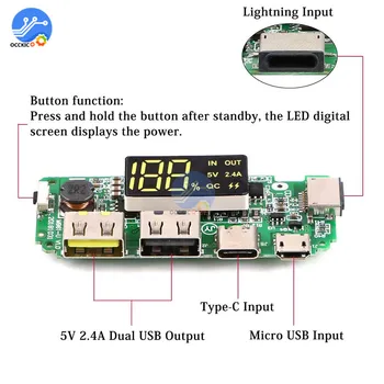 5V 2.4 A 2 USB Şarj Kurulu için 18650 Pil taşınabilir güç kaynağı kılıfı Kutu Tipi C Hızlı şarj adaptörü Modülü Güç Bankası DIY