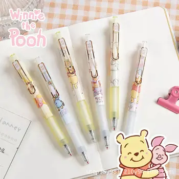 6 ADET Disney Winnie the Pooh sınırlı basın kalem 0.5 siyah test çabuk kuruyan jel kalem sevimli imza kalem ofis tükenmez kalem hediye