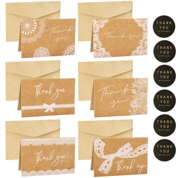 6 takım Kraft kağıt Dantel Teşekkür ederim Hediye Retro Düğün Davetiyesi Tebrik zarflı kart Etiket Boş İç Kartları