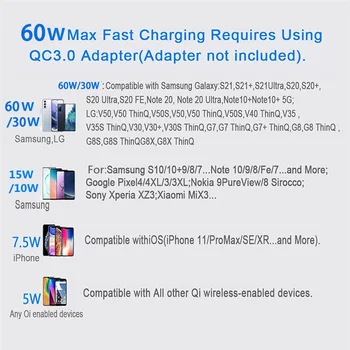 60W Kablosuz Şarj Pedi iPhone 14 13 12 11 Pro X Xiaomi Telefon Qi Şarj İçin Samsung İndüksiyon Hızlı Şarj Dock istasyonu