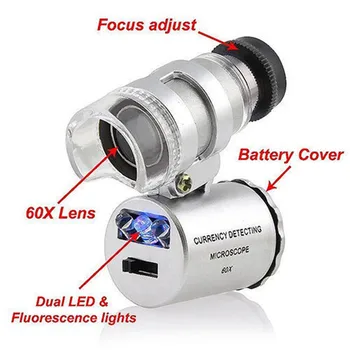 60x Mini Cep LED UV Kuyumcular Büyüteç Mikroskop Cam Mücevher Büyüteç
